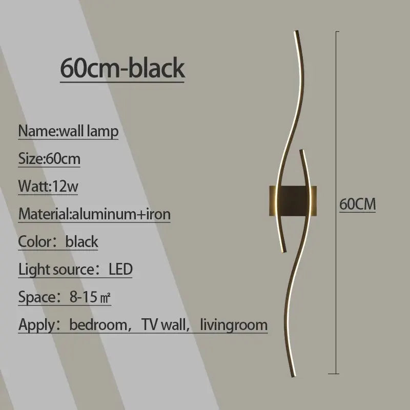 applique murale moderne noir doré led cuisine chambre salon entrée étude contemporaine courbe fixée
