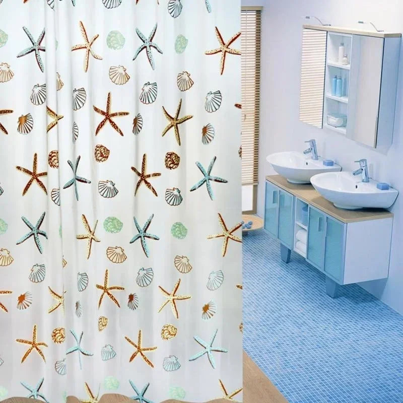 rideau douche motif étoile mer coquillage moderne opalescent éva texturé imitation tuile