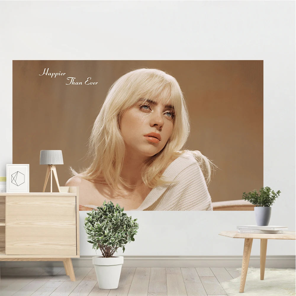 tapisserie moderne portrait homme cheveux blond pull blanc tapisserie accrochée beige clair