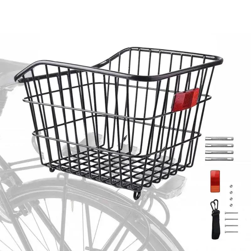 panier vélo arrière argent noir maille métallique clips moderne pièces montage signalisation rouge