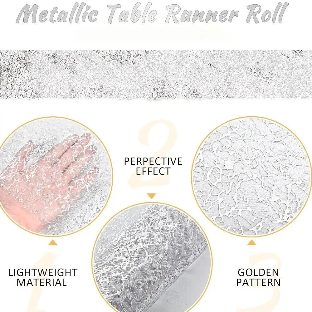 nappe runner festive or argent rose motif ajouré semi transparent mariage table décoration anniversaire