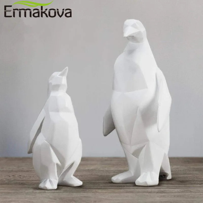 statue résine manchot géométrique blanche moderne décoration maison unique animal