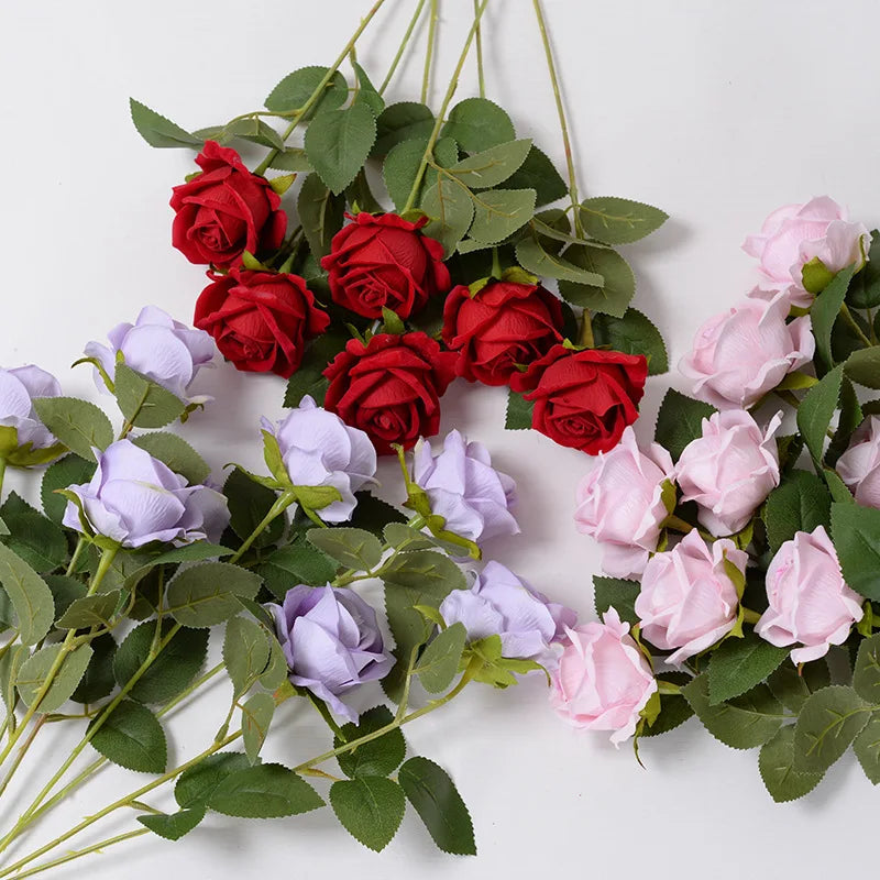 bouquet roses artificielles blanc rouge violet classique décoration maison anniversaire saint valentin mariage