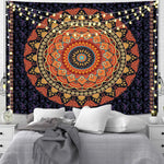 tapisserie murale mandala bohème bleu orange noir éléphant géométrique polyester rectangle