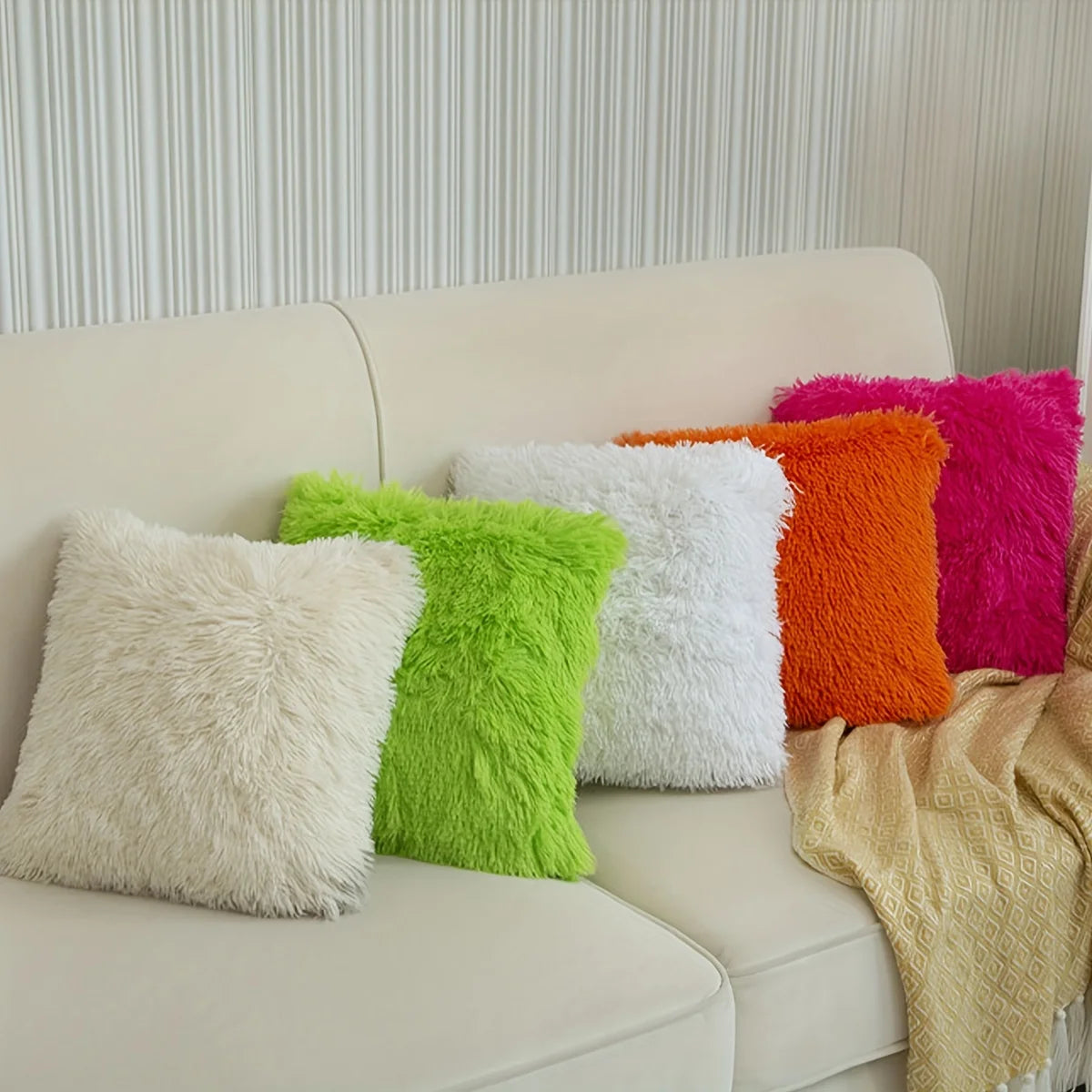 housses coussin décoratives peluche polyester moderne fermeture glissière bleu noir rose violet orange blanc
