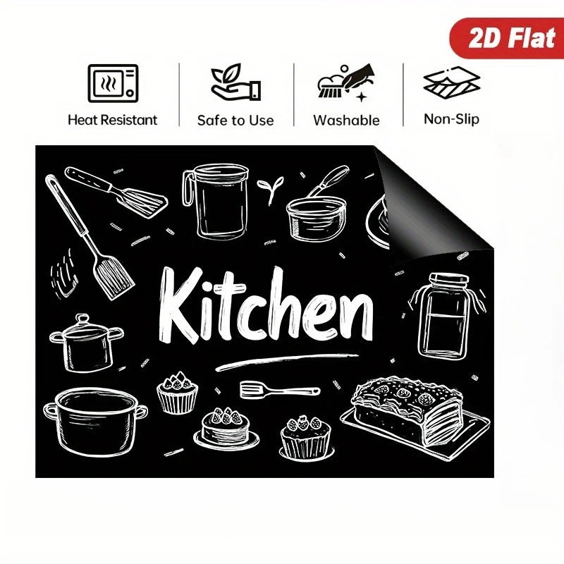 tapis cuisine résistant chaleur illustration ustensiles gâteaux simple noir facile nettoyer induction électrique