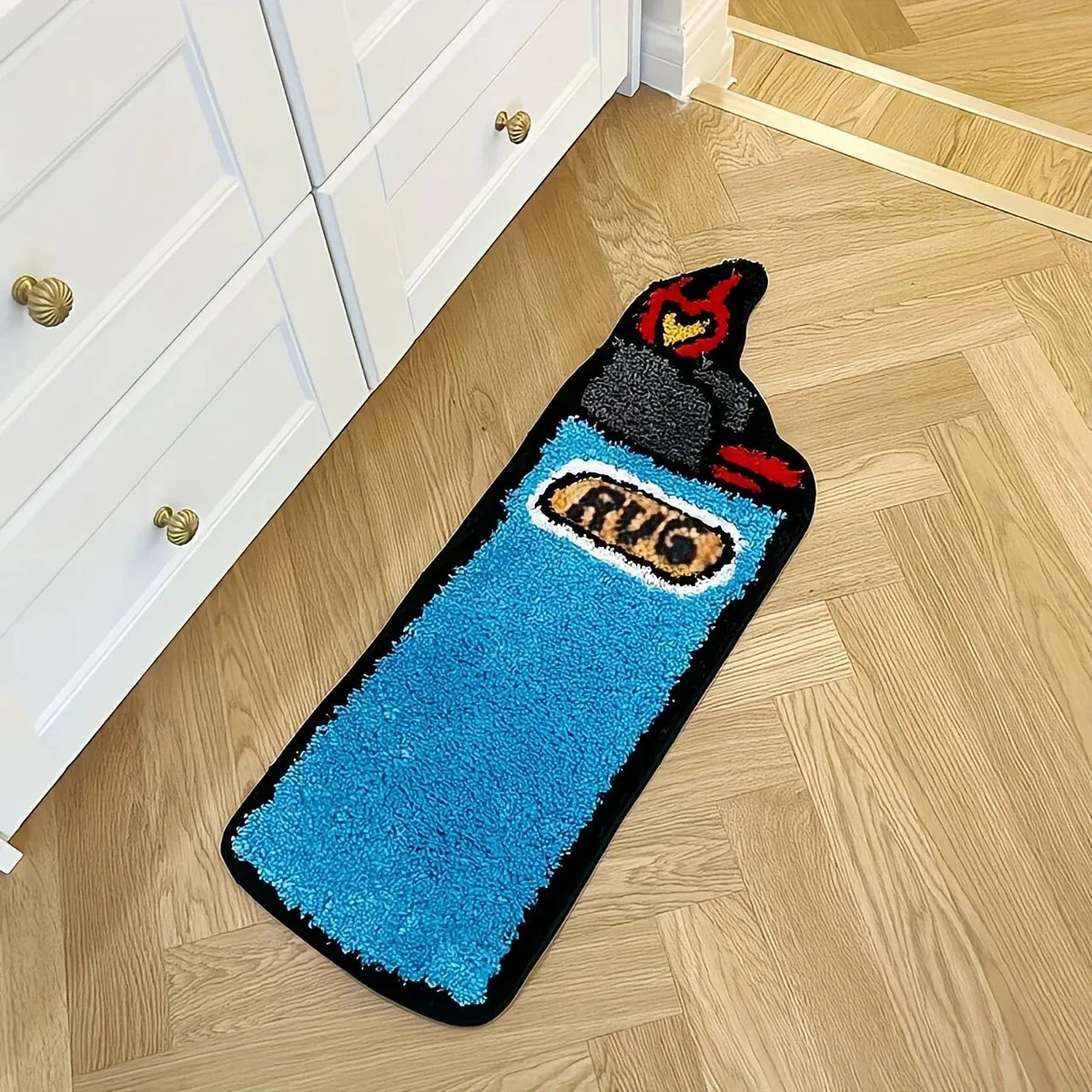 tapis bleu noir pelucheux bouteille rug maison créatif humoristique