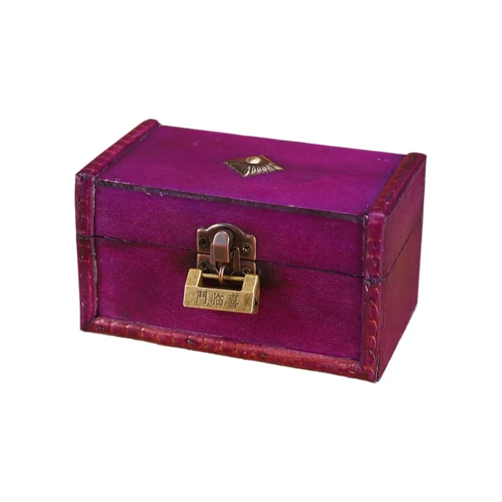 boîte bijoux vintage bois violet marron coffret rangement velours cadenas rustique