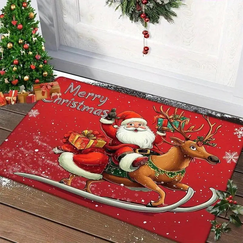 tapis sol décoration noël vert rouge bébé imperméable polyester persan dessin animé santa cerf