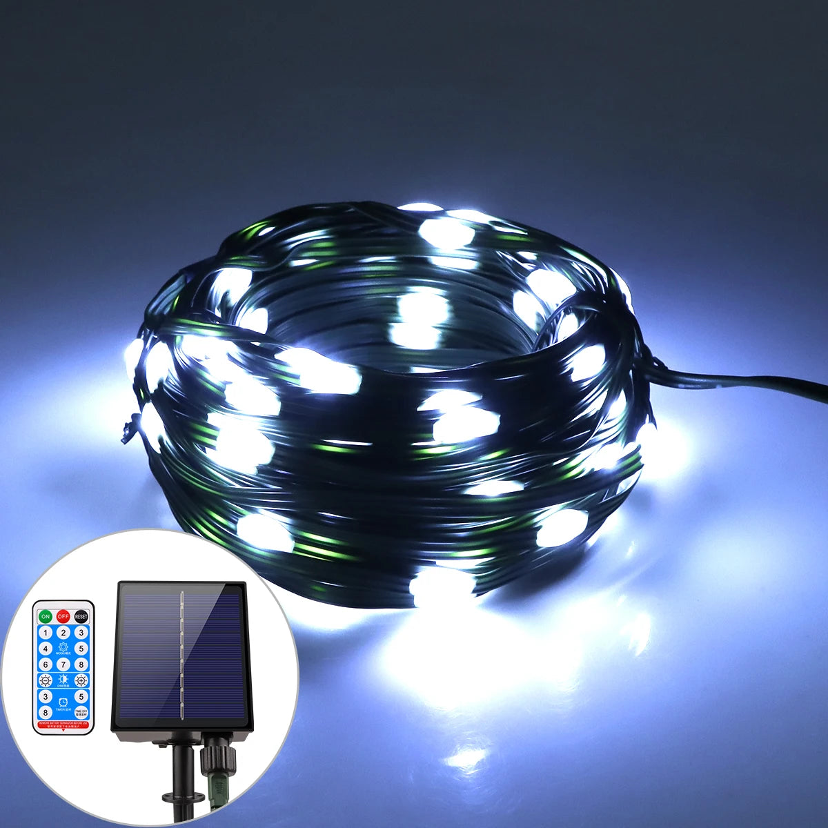 guirlande lumineuse solaire vert blanc multicolore points lumineux espacés moderne clips autonomes distant