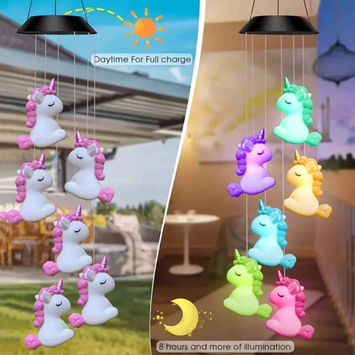 Mobile lumineux solaire multicolore figurines animales deco balcon jardinextérieur led