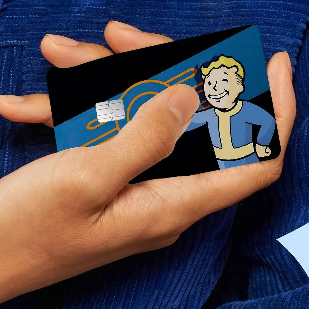 sticker carte crédit dessin animé moderne adhésif réutilisable waterproof bleu noir doré