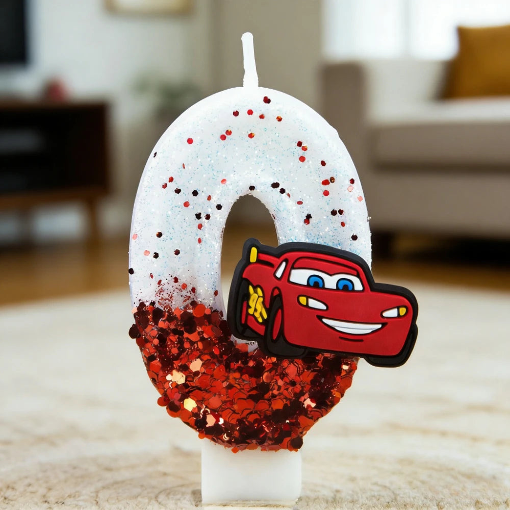 bougies anniversaire thème voiture lightning mcqueen blanc rouge paillettes numérotées