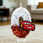 bougies anniversaire thème voiture lightning mcqueen blanc rouge paillettes numérotées