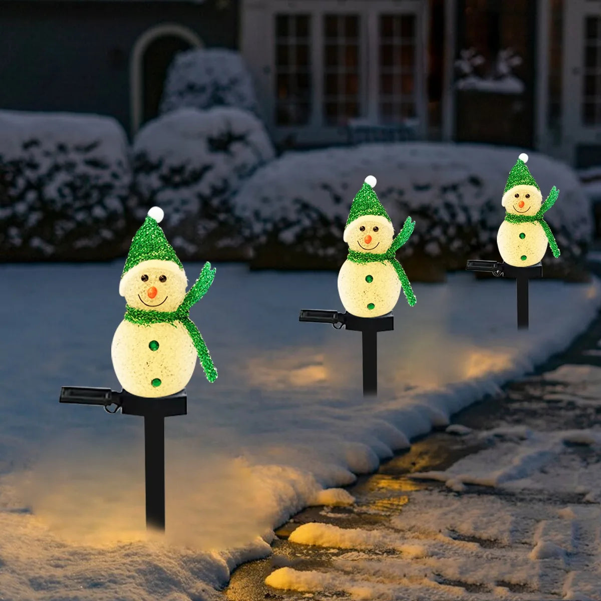 décoration noël bonhomme neige lumineux solaire extérieure intérieure clips glitter festive blanc rouge verte