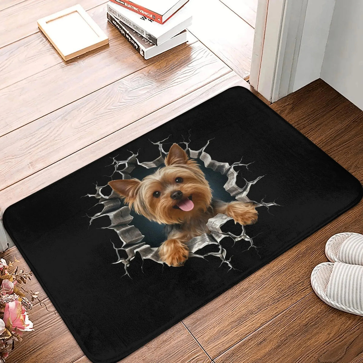 tapis sol chien microfibre mousse mémoire forme motif pattes os antidérapant salon moderne