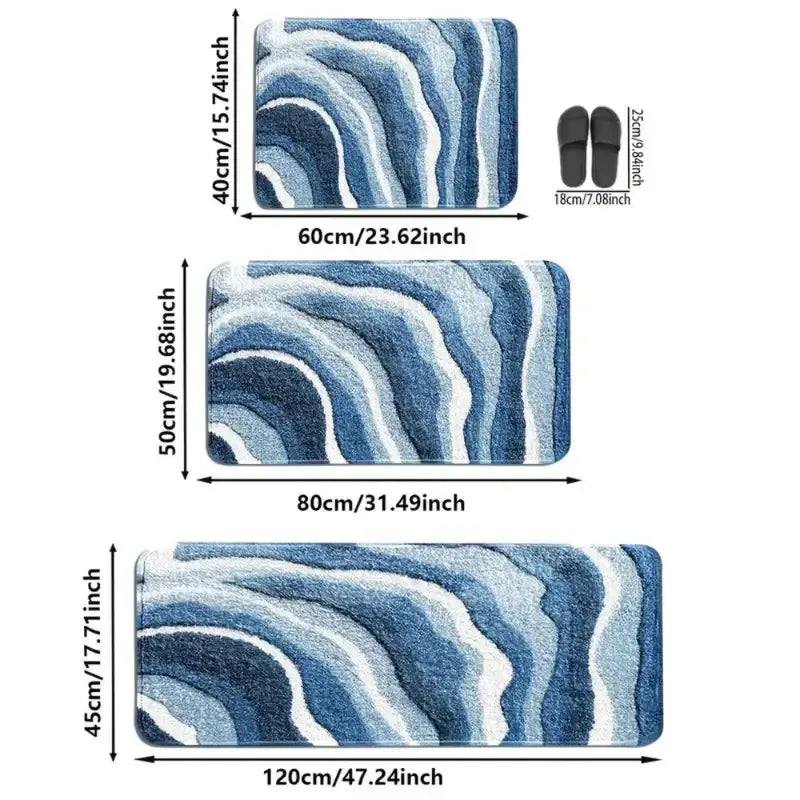 tapis bain bleu ondulé moderne antidérapant polyester 40x60cm lavable machine