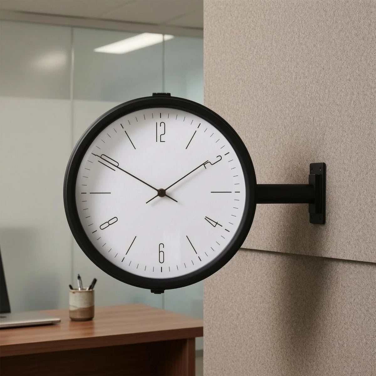 horloge murale double face industrielle noir blanc salle salon decoration quartz métal aiguille moderne