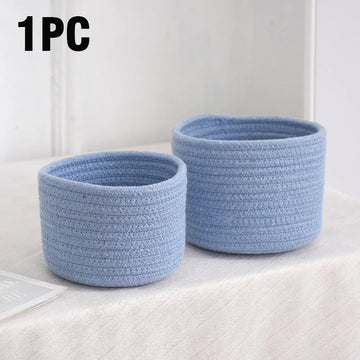 corbeilles rangement tissées coton blanc rose bleu clair pliables respectueuses l'environnement multifonctionnelles moderne rustique