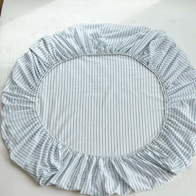 housse lit rayures blanches bleues coton élastique moderne adultes chambre literie blanc bleuclair