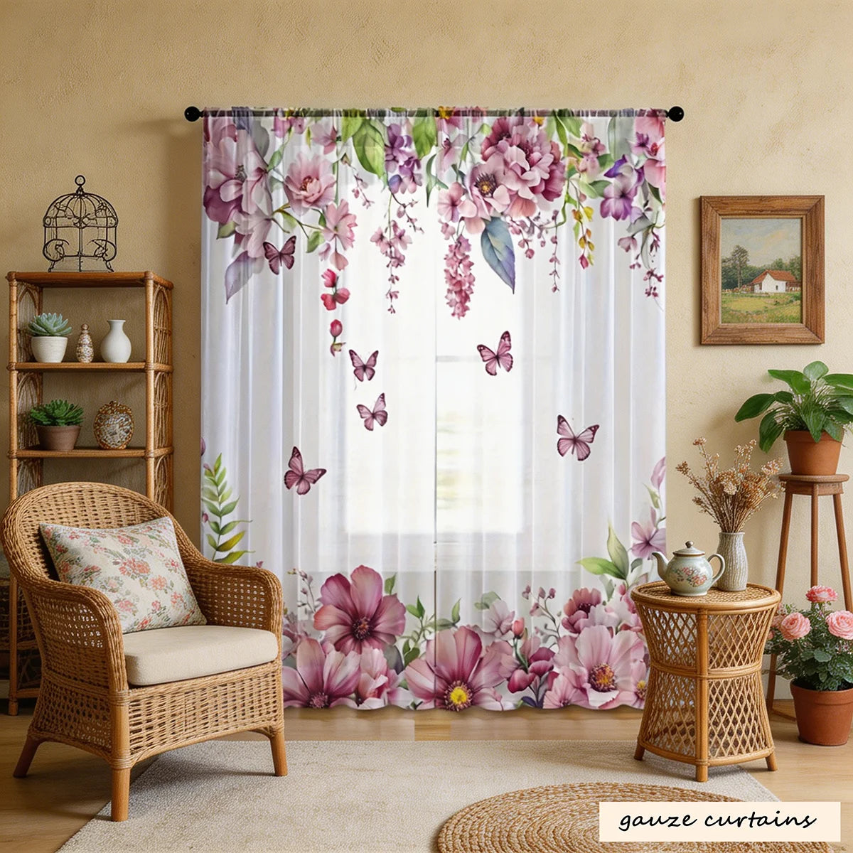 rideau floral transparent moderne papillons 100 polyester chambre salonhôtel
