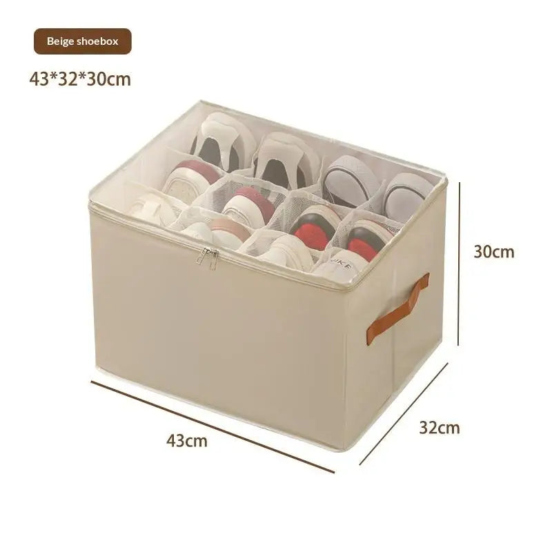 boîtes rangement chaussures tissu polyestère transparentes poignées cuir moderne 12 compartiments gris beige noir