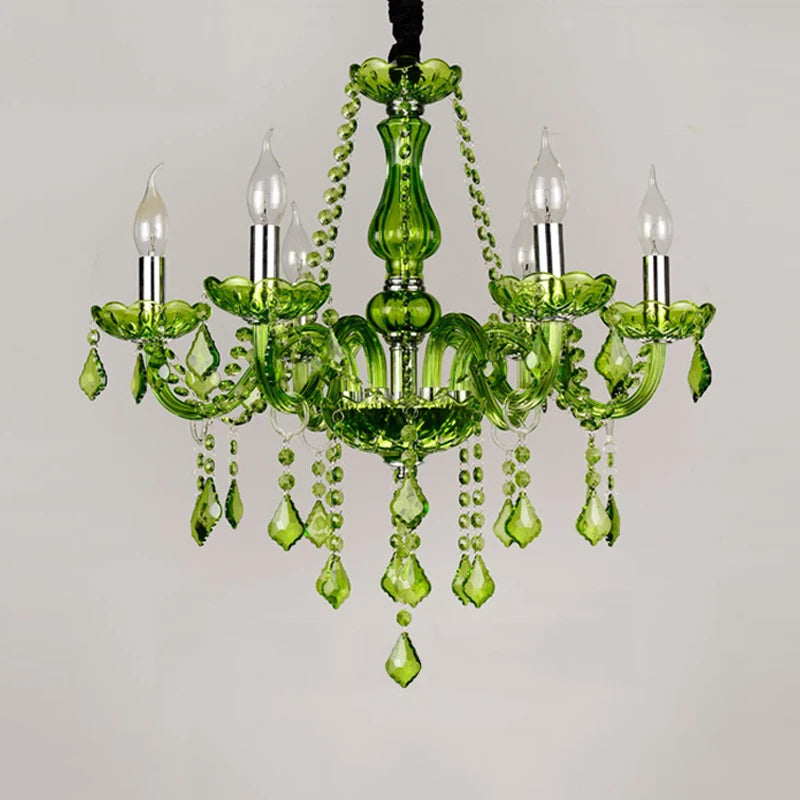 lustre cristal vert transparent classique 58x60cm têtes echangement e14