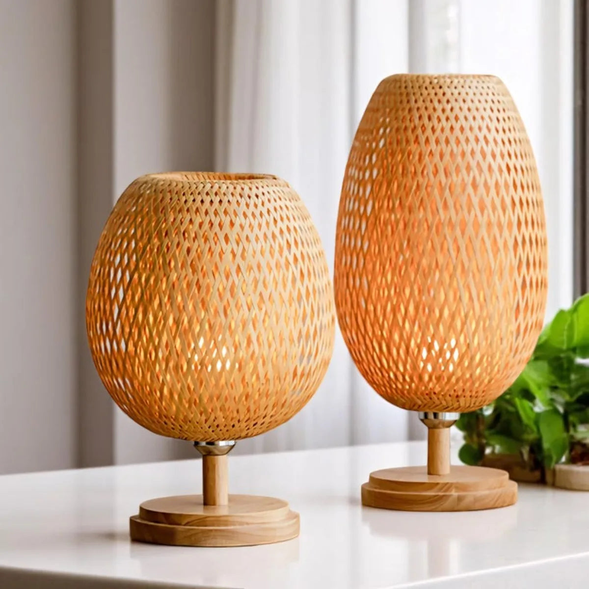 lampe table tissage rotin naturel moderne rustique pied rotin base bois 7w 3000k 6000k