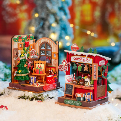 Maison miniature cheminée Noël en bois DIY vue de face