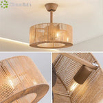 lampe suspendue tissu tressé beige moderne rustique télécommande led salon chambre