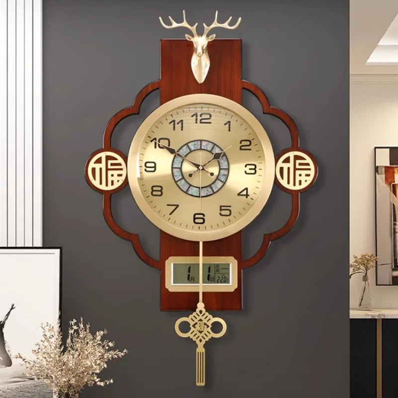 horloge murale décoration asiatique motif géométrique cadran analogique éléments décoratifs métal doré chambre salon