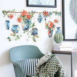 sticker mural fleurs vases colorés art floral vintage auto adhésif pvc résistant eau salon