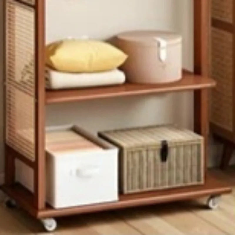 armoire vêtements mobile rotin marron clair 10 cintres boîtes rangement coussins entrée chambre moderne