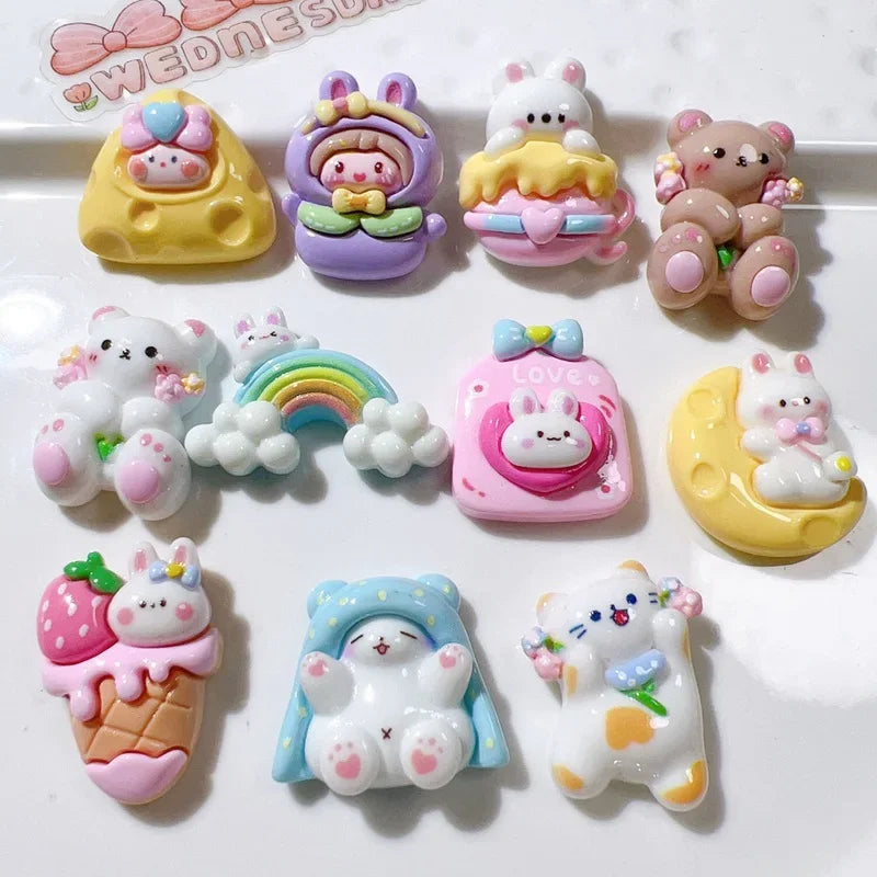 clips cheveux kawaii animaux mignons arc ciel coeurs love floral rose blanc jaune bleu