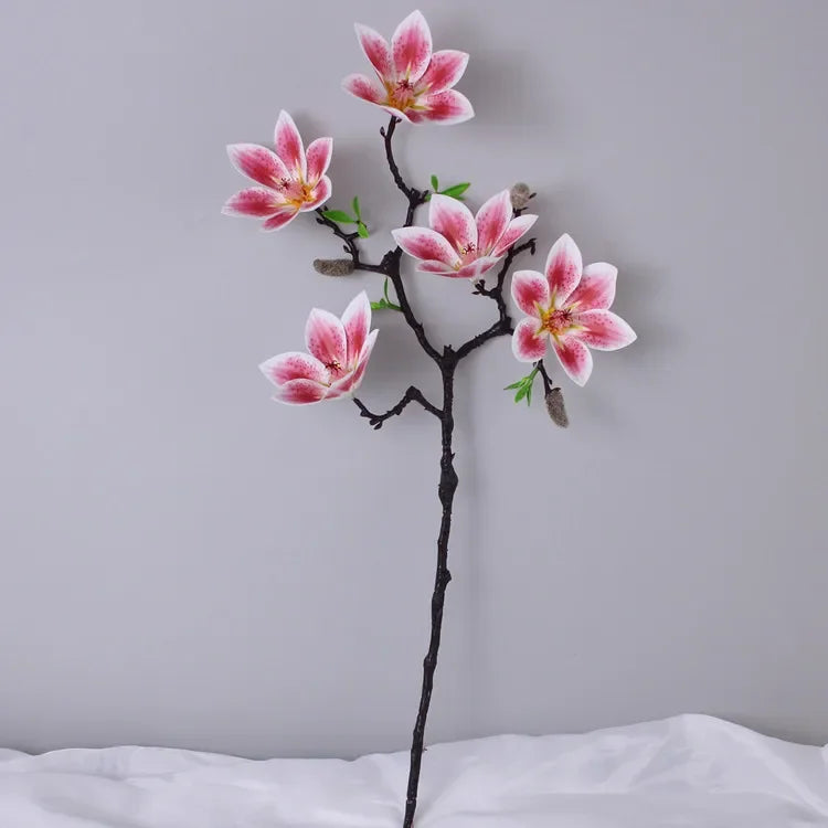 Branche artificielle magnolia fleurs simples feuilles vertes blanc rose jaune verte decoration intérieur