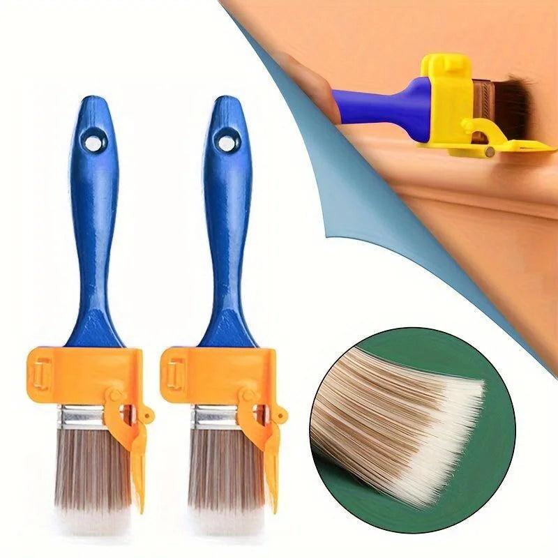 pinceau peinture bleu jaune gris clips poils poignée plastique
