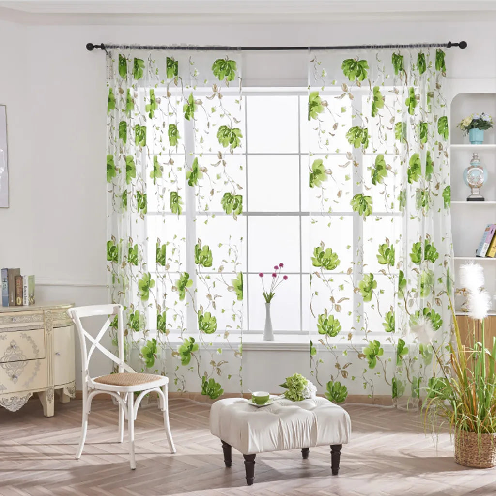 rideaux tulle motifs floraux pastorale translucides couleurs vives champêtre tringle rideau intérieur decoration