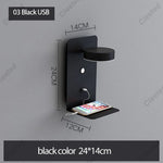 lampe murale moderne noire blanche tablette prise électrique câble charge contrôle