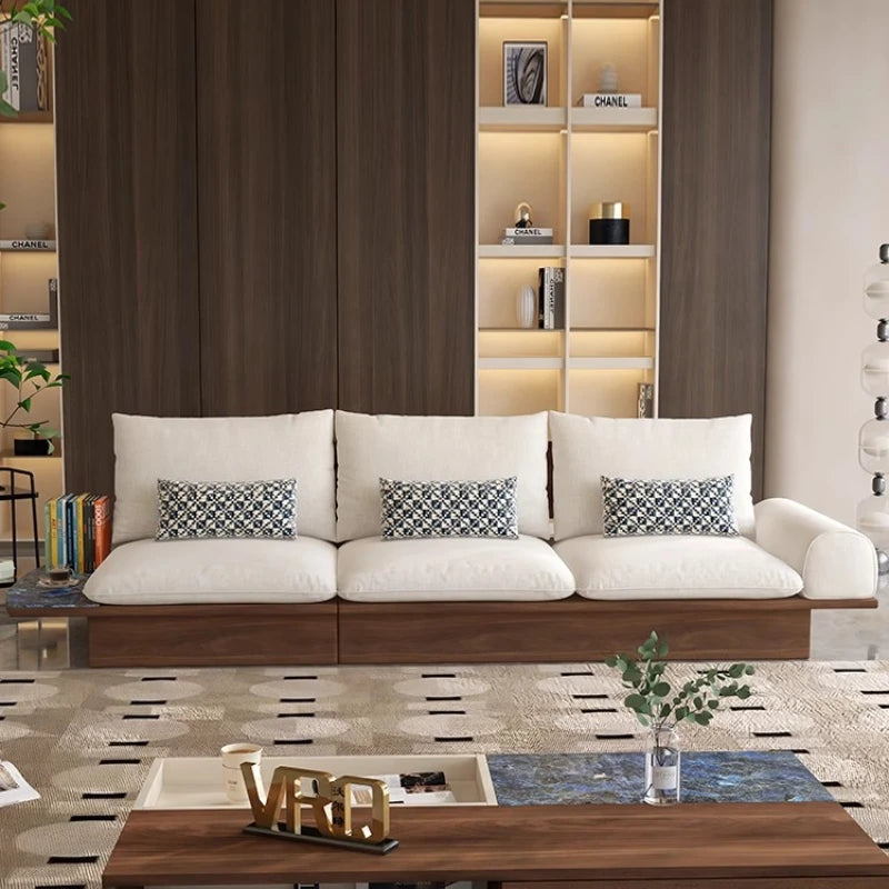 canapé lit moderne bois tissu composite beige marron foncé tissu uni imprimé 2000 2400