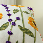 housses coussin brodées motif tournesol floral polyester blanc décoratif salon voiture