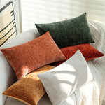 housse coussin chenille solide moderne 30x50cm orange gris vertfoncé velours