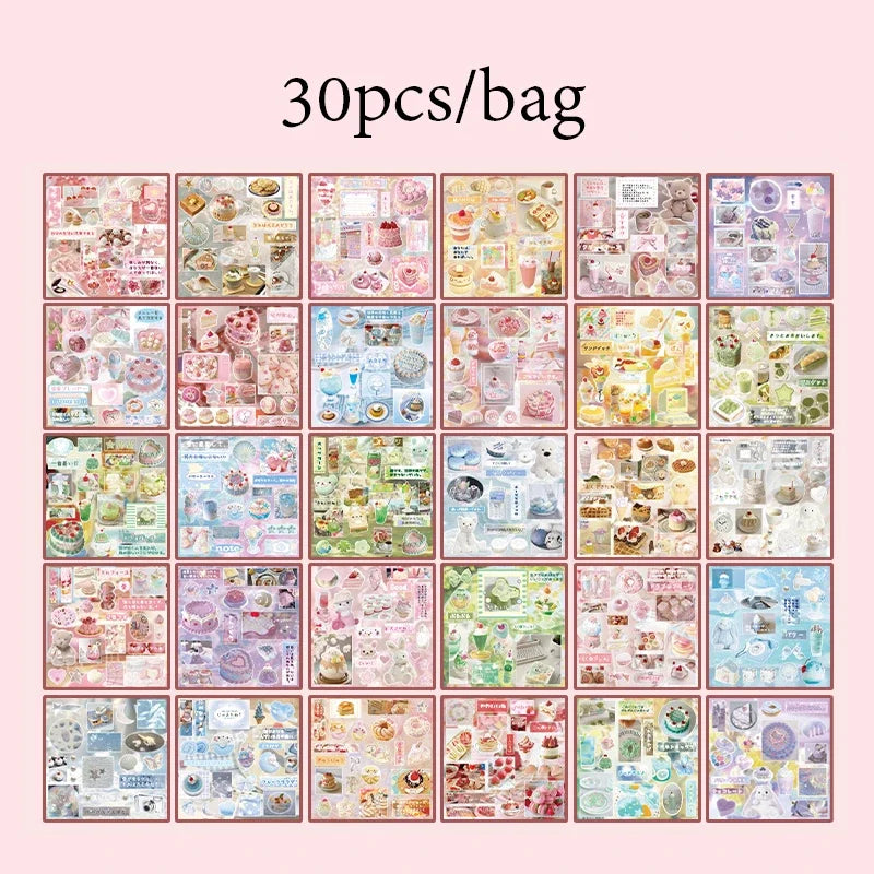 autocollants alimentaires kawaii gâteau pizza ramen fruits sac 30 pièces rose blanc vert rouge