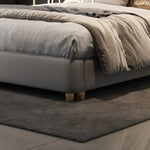 lit moderne bois gris cuir véritable pieds dorés 150cm 180cm 200cm