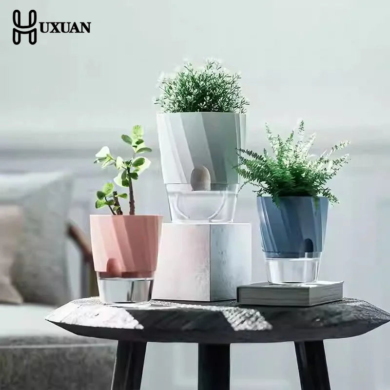 pot plantes moderne transparent adhésif facettes géométriques blanc rose gris