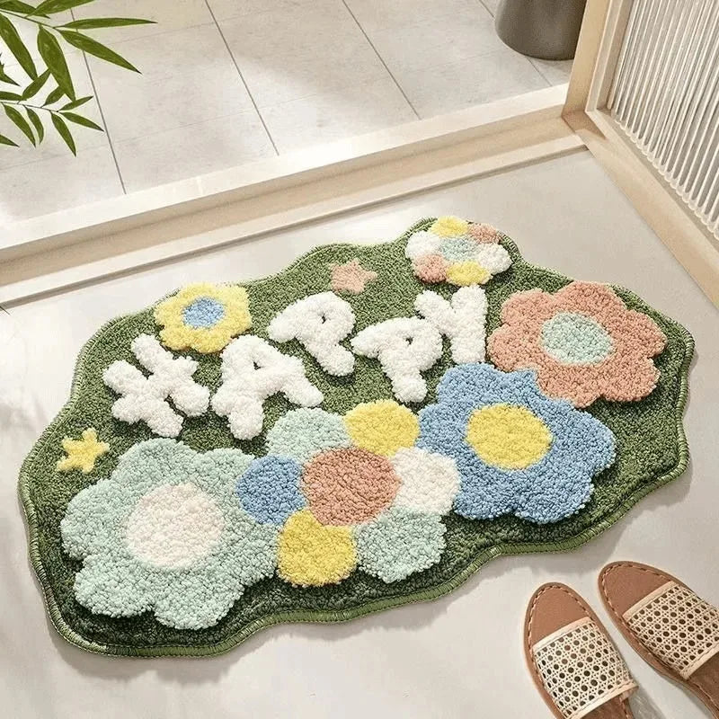 tapis sol décoratif mignon motif cartoon animaux fleurs doux absorbant salle bain maison