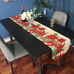 table table noël fleurs poinsettia feuilles vertes bordure dorée classique festif blanc rouge vert