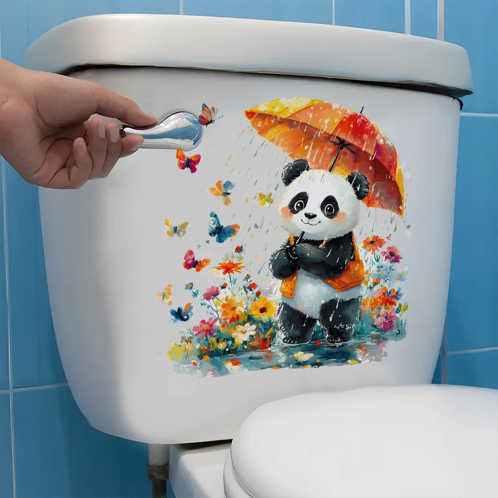 sticker mural panda fleuri auto adhésif cartoon coloré maison salon chambreOpaque stickers animaux décoratifs