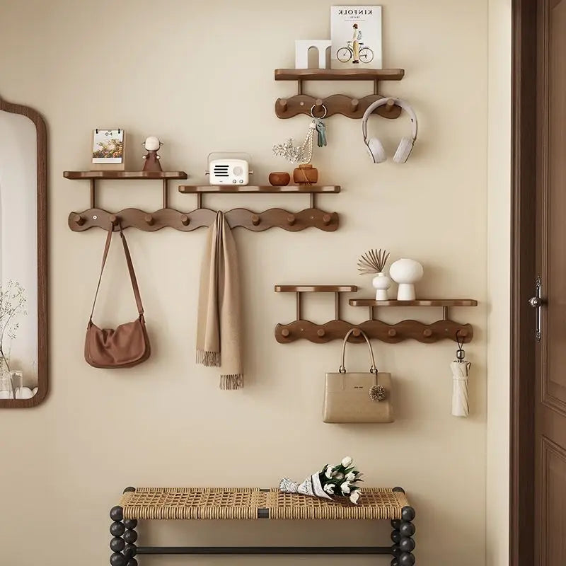 étagère murale crochet bambou marron clair moderne rangement livre vase radio parapluie echangereporteclé