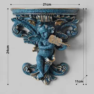 décoration murale résine cherubin baroque fleurs artificielles vintage étagères murales blanc bleu turquoise