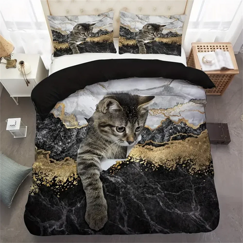 ensemble literie microfibres marbre veines dorées moderne élégant noir blanc gris housse couette taie
